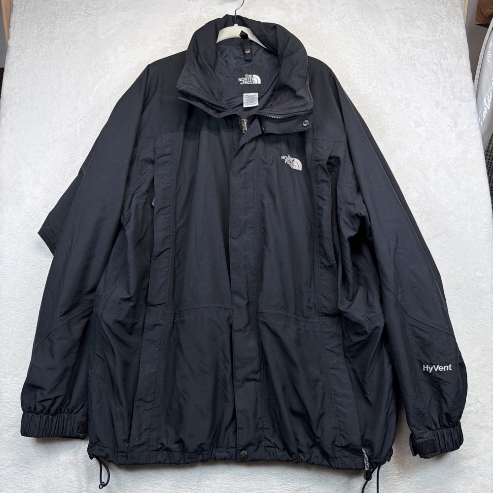 The North Face HyVent Waterproof Rain Jacket Men's XL Black Hooded Shell
